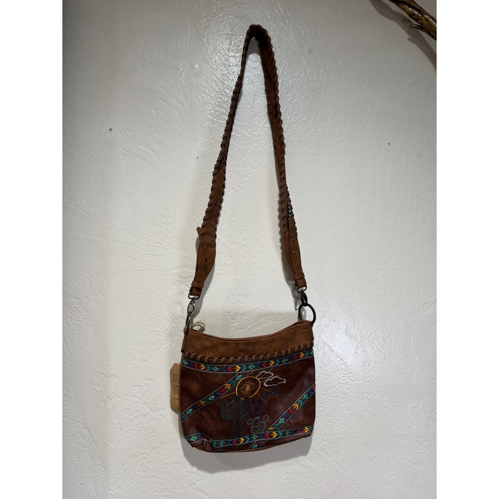 NWT catchfly Southwestern Embroidered Leather Crossbody Bag Brown Desert Boho - Picture 3 of 14